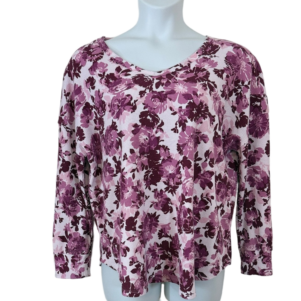 Woman Within Purple Floral Long Sleeve Thermal Top SKU1354